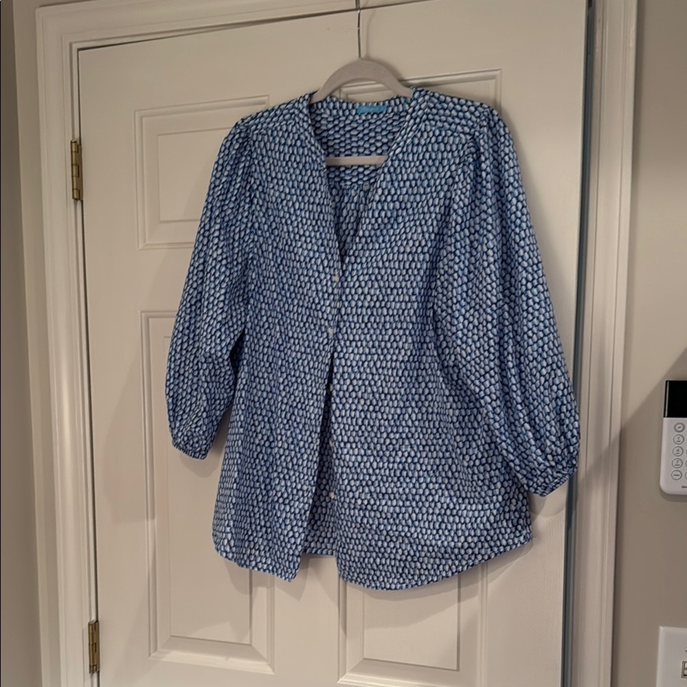 J McLaughlin Cotton Blouse 3/4 Sleeve Large